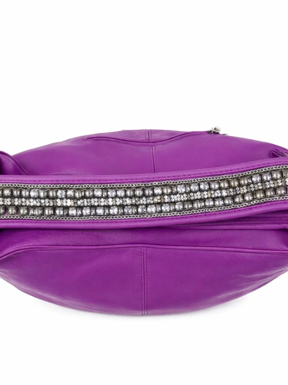 Charming Charlie Purple Slouchy Hobo Bag Rhinestone Strap Faux Leather Y2K NWOT - Picture 4 of 7